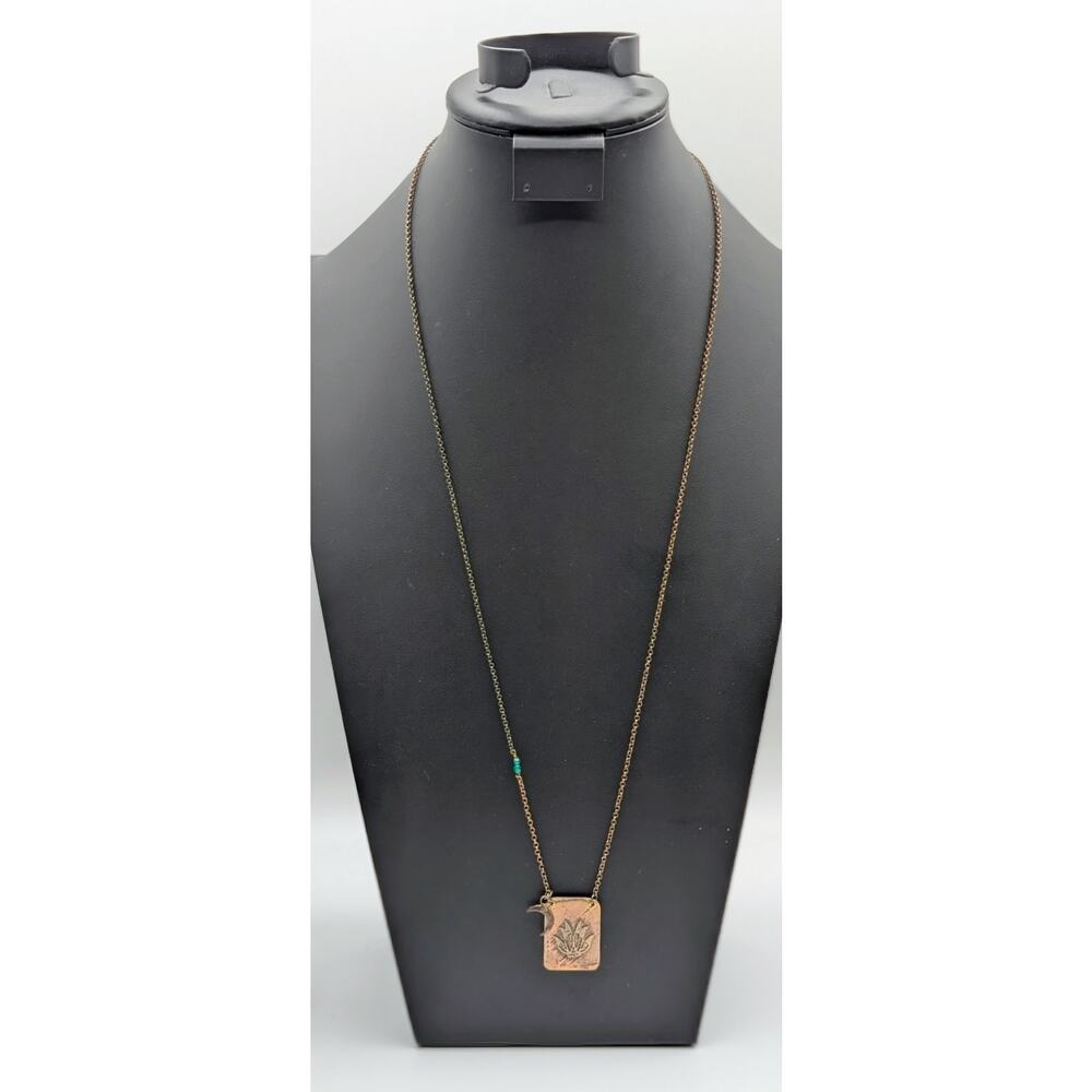 Rustic Antiqued Copper Look Flower Moon May Pendant Chain Long Necklace